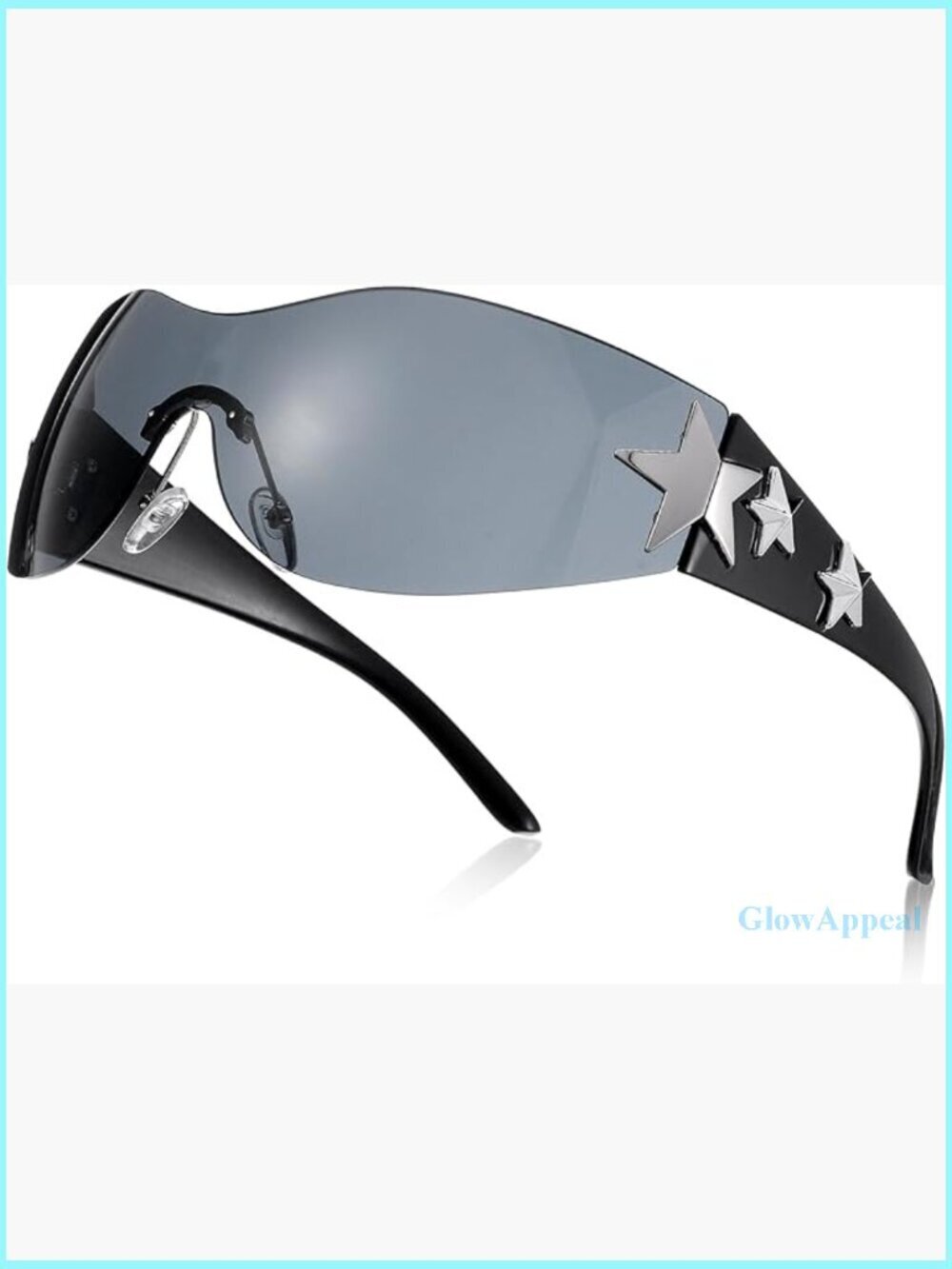 Y2K Shield Wrap Around Sunglasses Rimless Star Design UV400 Protection